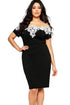 Sexy Lace Crochet Off Shoulder Black Plus Size Pencil Dress